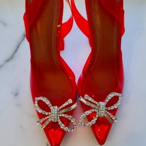 Amina Muaddi 36 New crystal embellished slingback pumps transparent red. Never u
